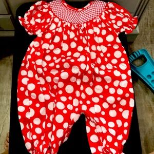 Smocked polka dot romper